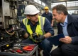técnico inspecciona periféricos en máquina, servicio tecnico de perifericos para la industria del plastico